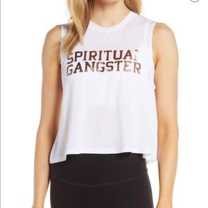 Spiritual Gangster White Tank Top with Gold Lettering